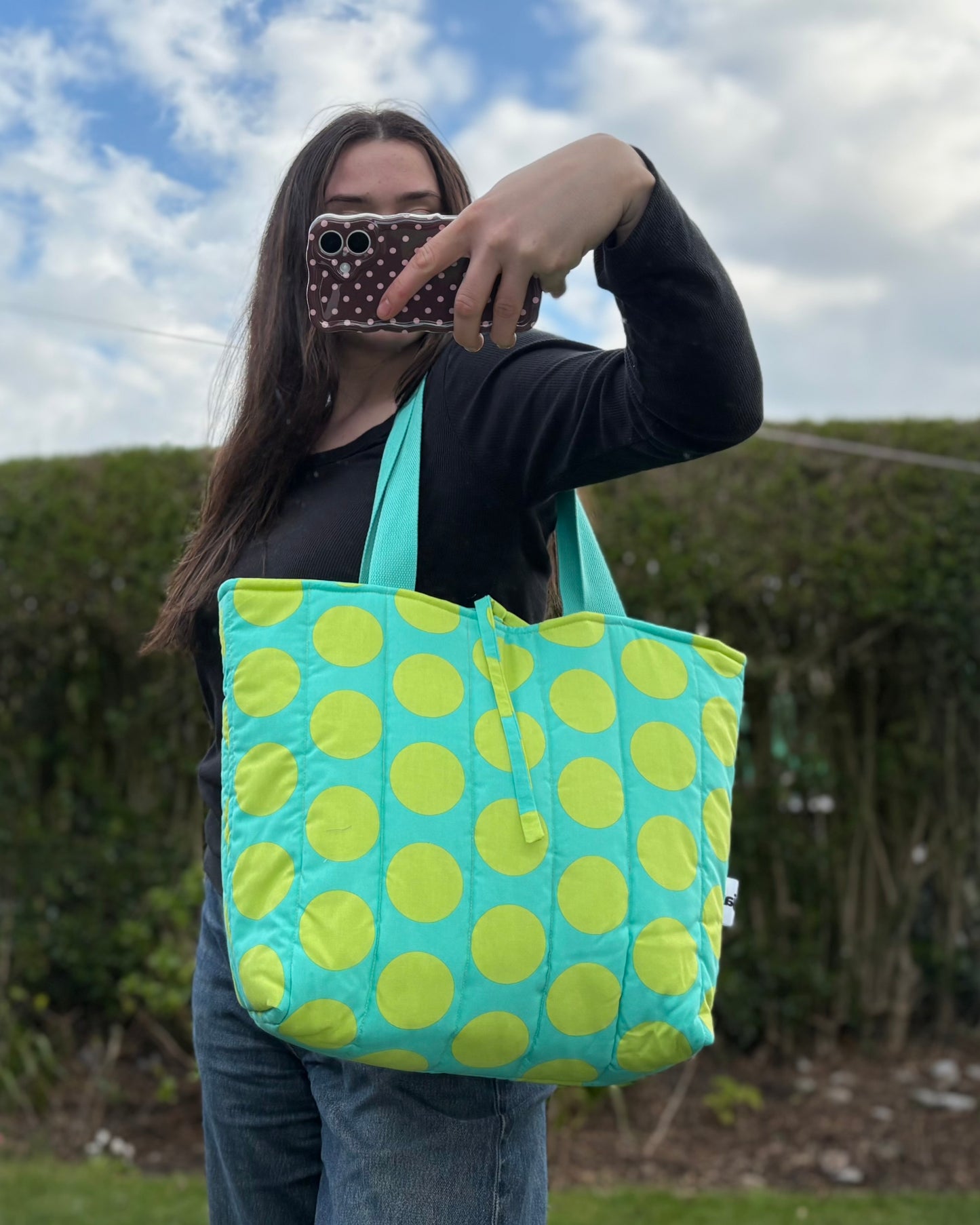 Tote: Sunflower & Teal Polka