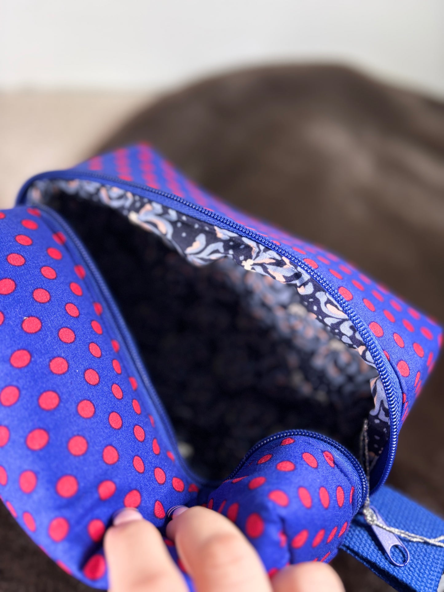 Cosmetic Bag: Blue&Red Polka