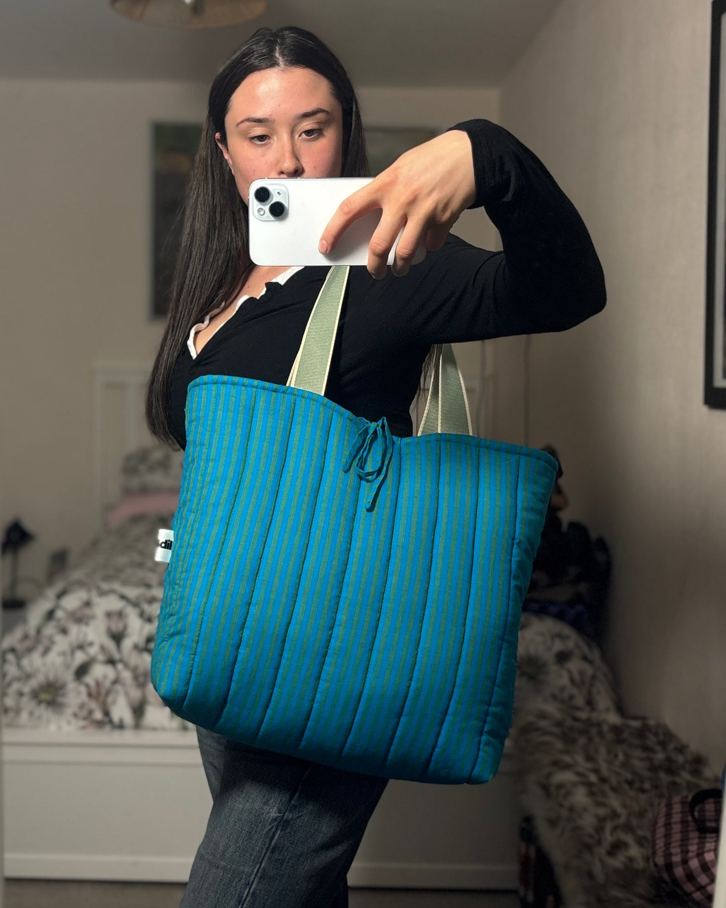 Tote: Blue & Khaki Stripe