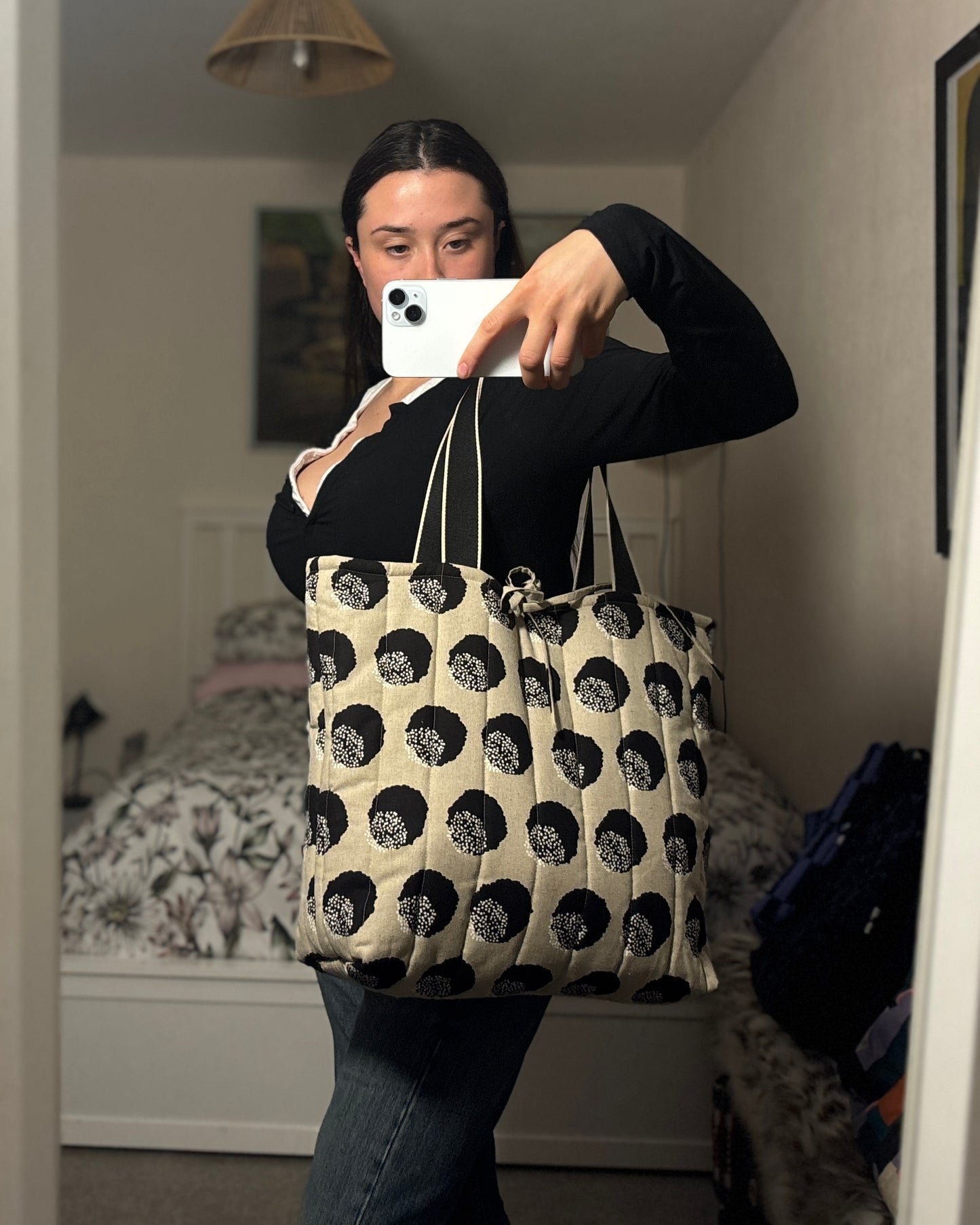Tote: Cream Kokka Polka