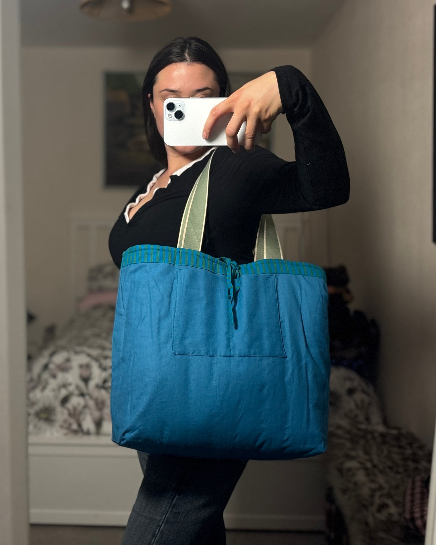 Tote: Blue & Khaki Stripe