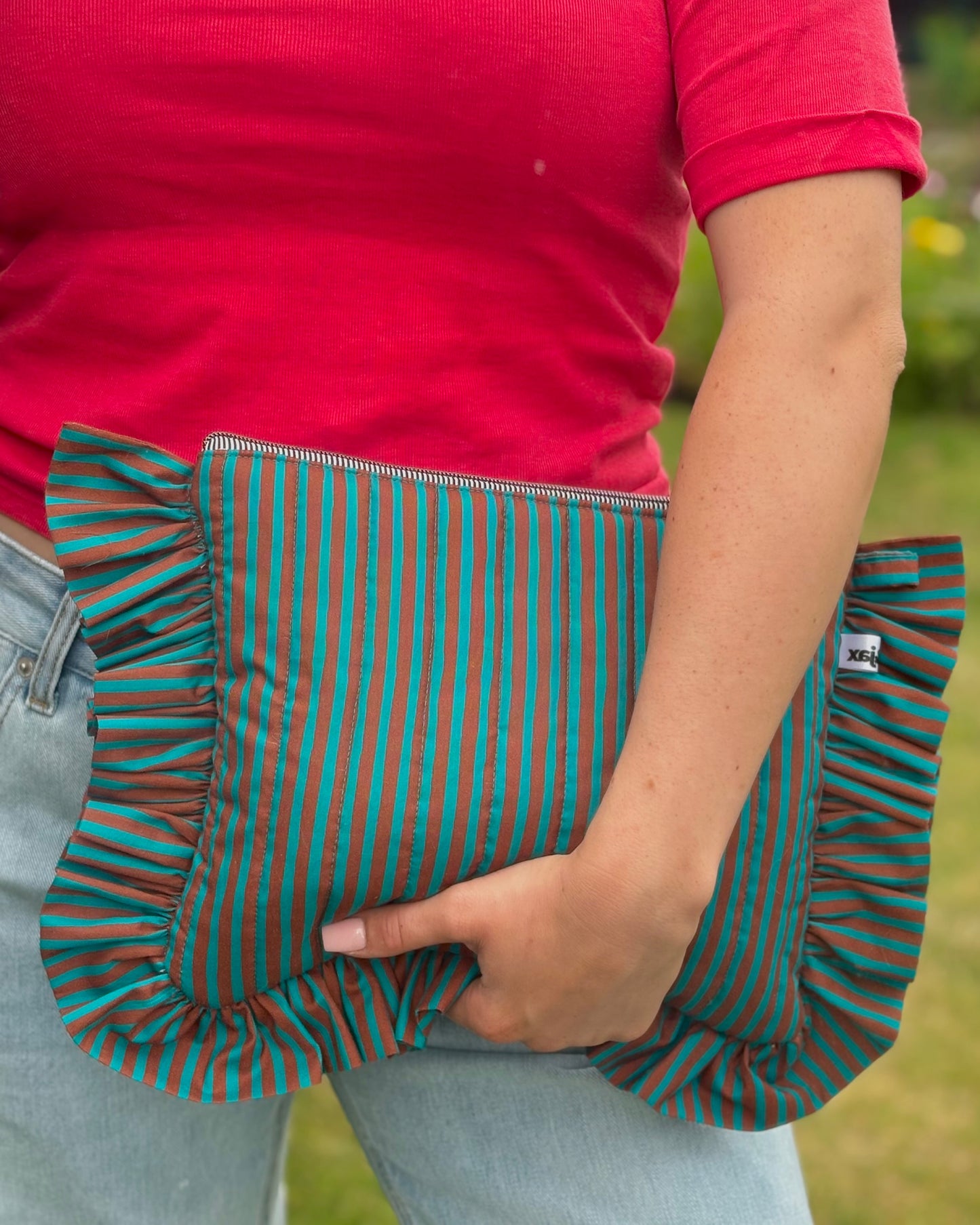 11” Frilly: Teal & Brown Stripe