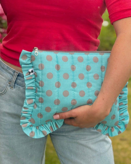 11” Frilly: Sky Blue & Grey Polka