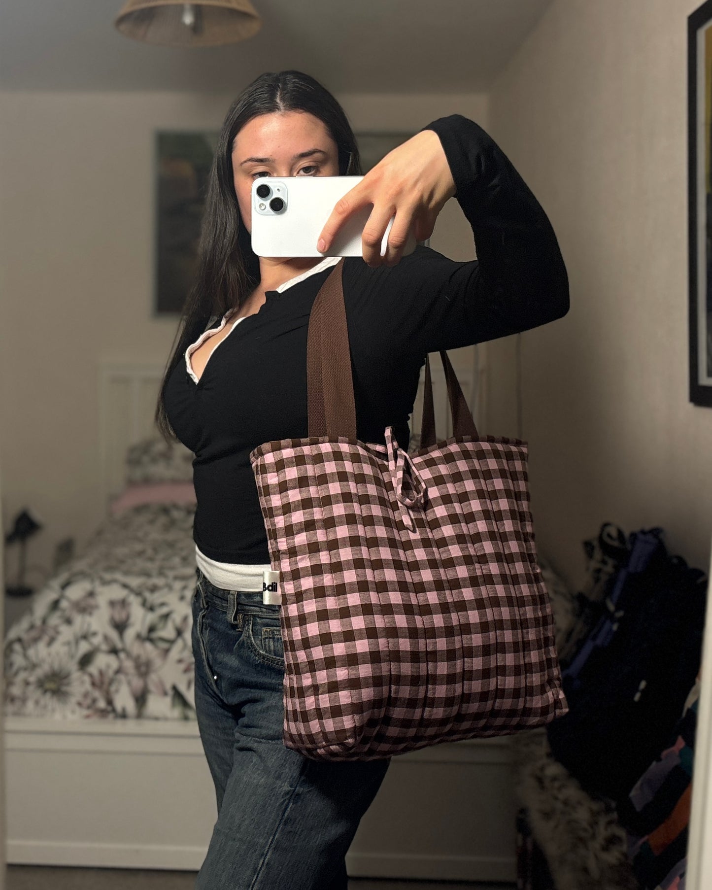 Tote: Pink & Brown Gingham