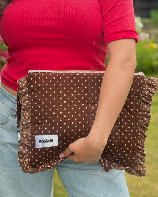 13” Frilly: Brown & Pink Polka