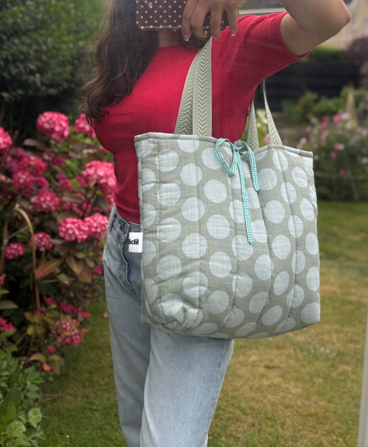 Tote: Sage & Grey Kokka Polka