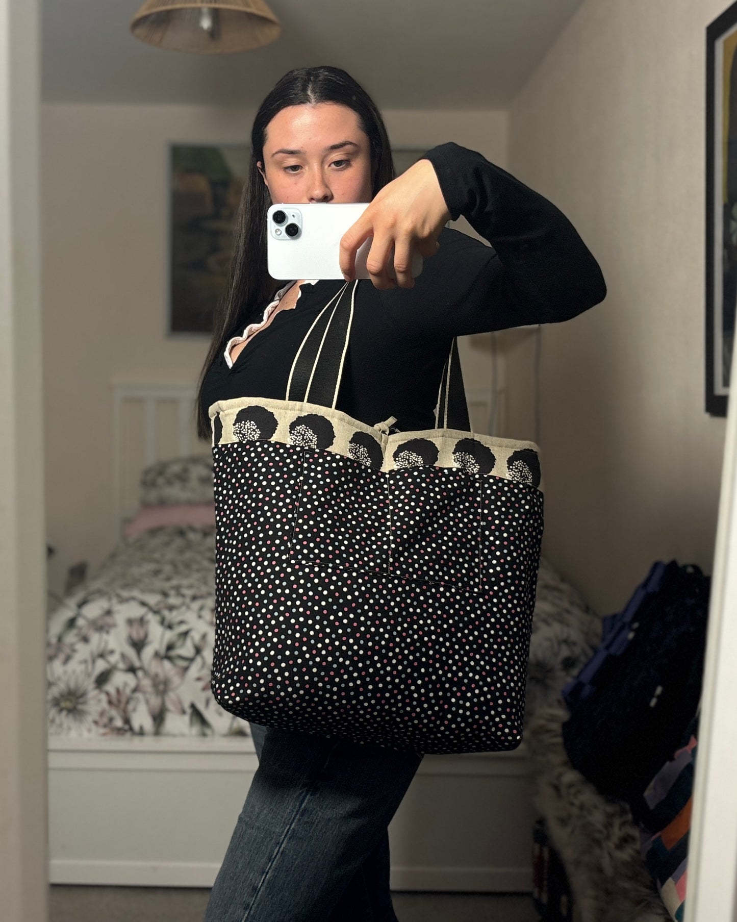 Tote: Cream Kokka Polka