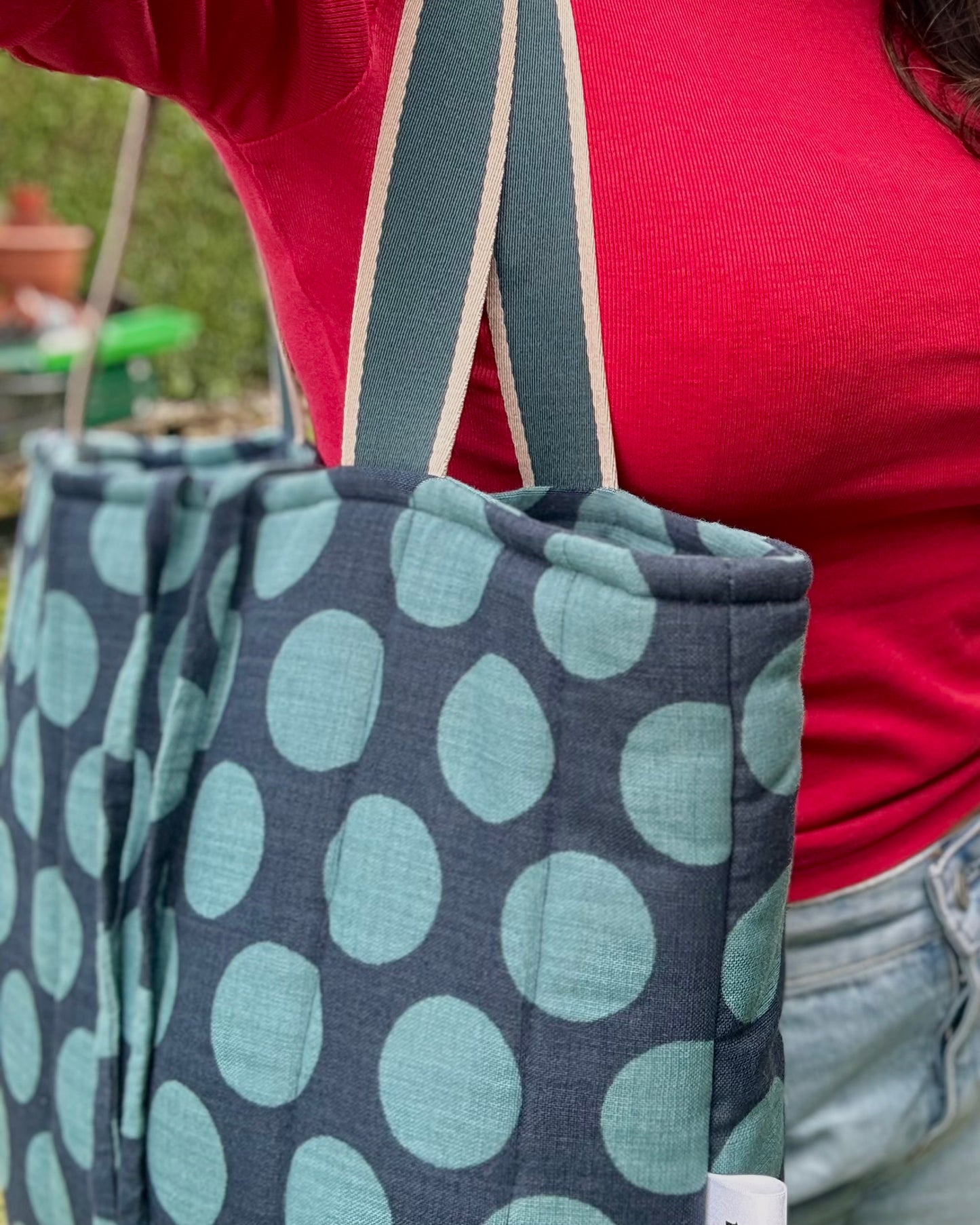 Tote: Navy & Denim Polka