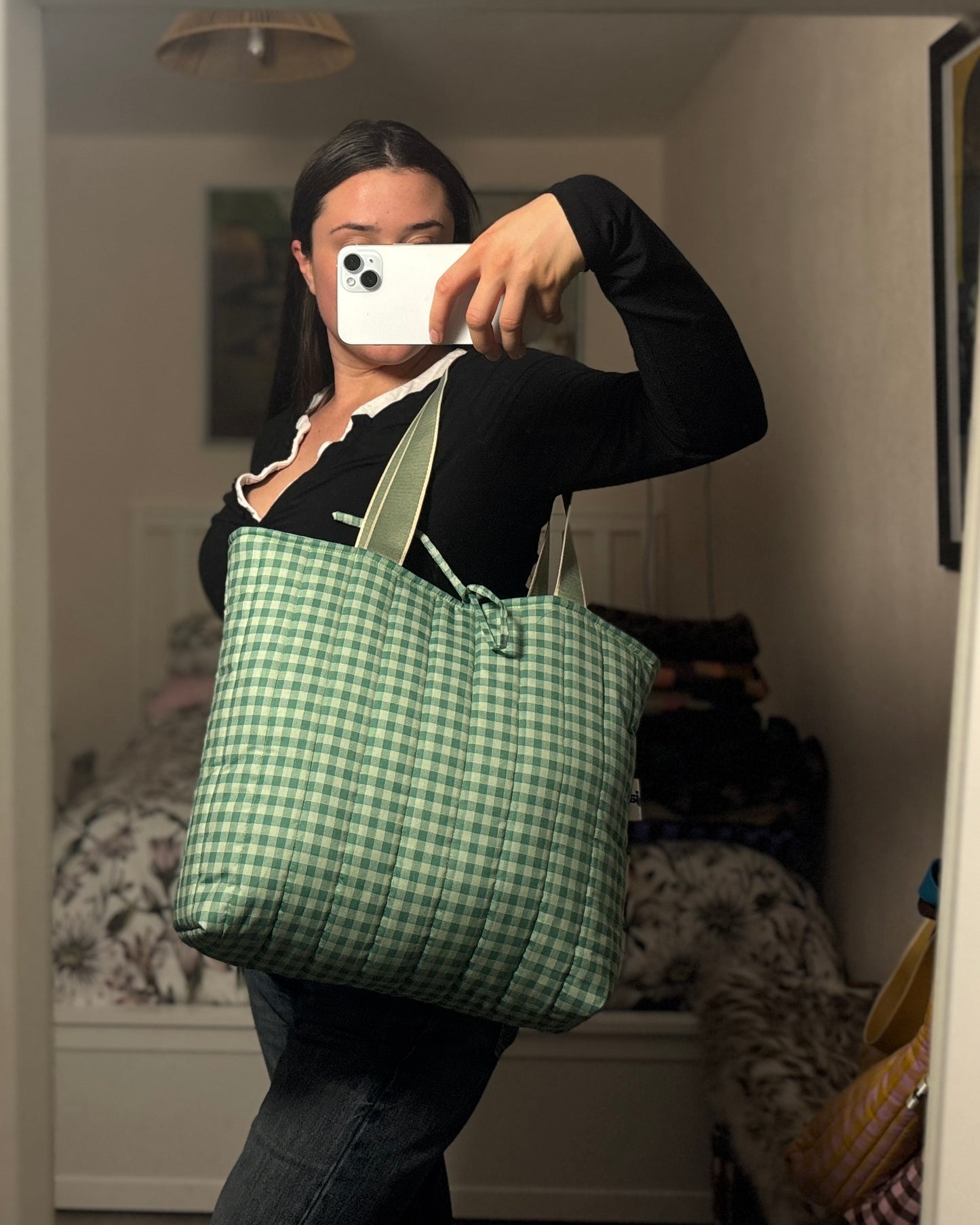 Tote: Apple Green Gingham
