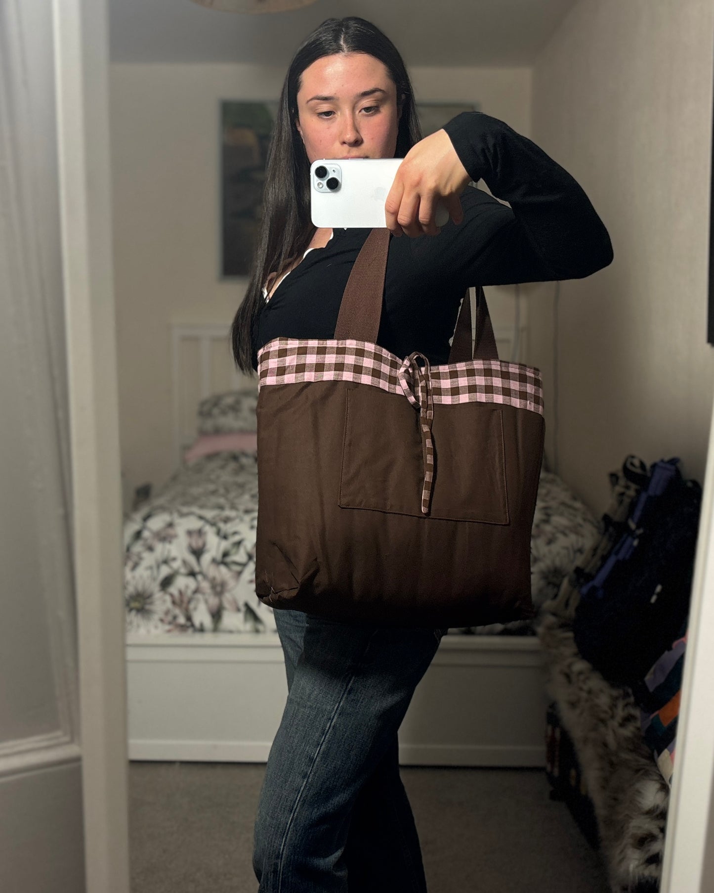 Tote: Pink & Brown Gingham