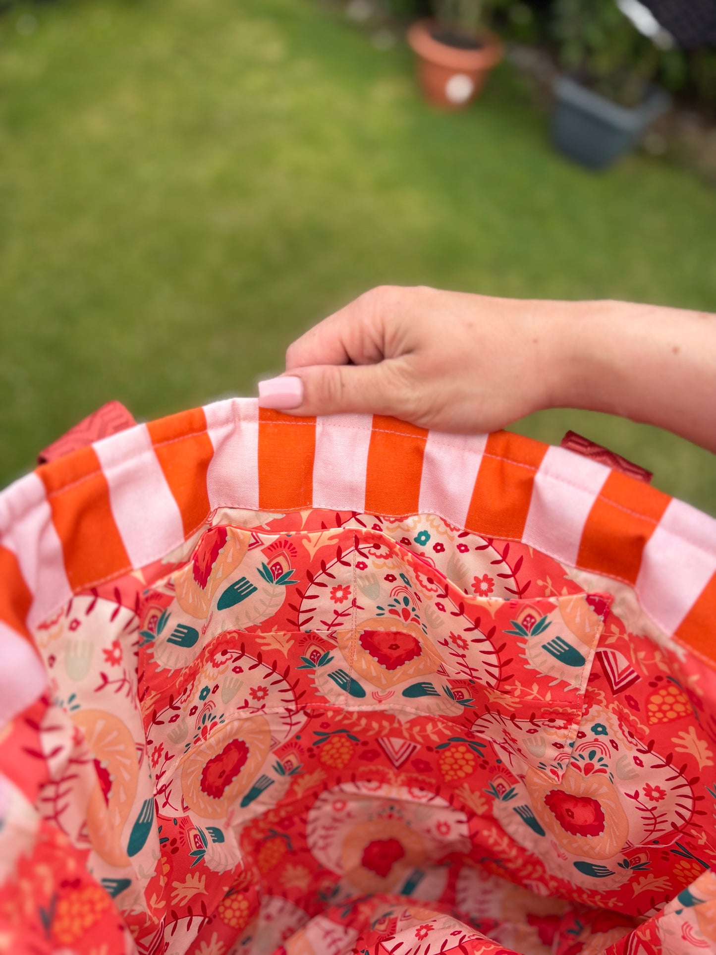 Tote: Orange & Baby Pink Checkered