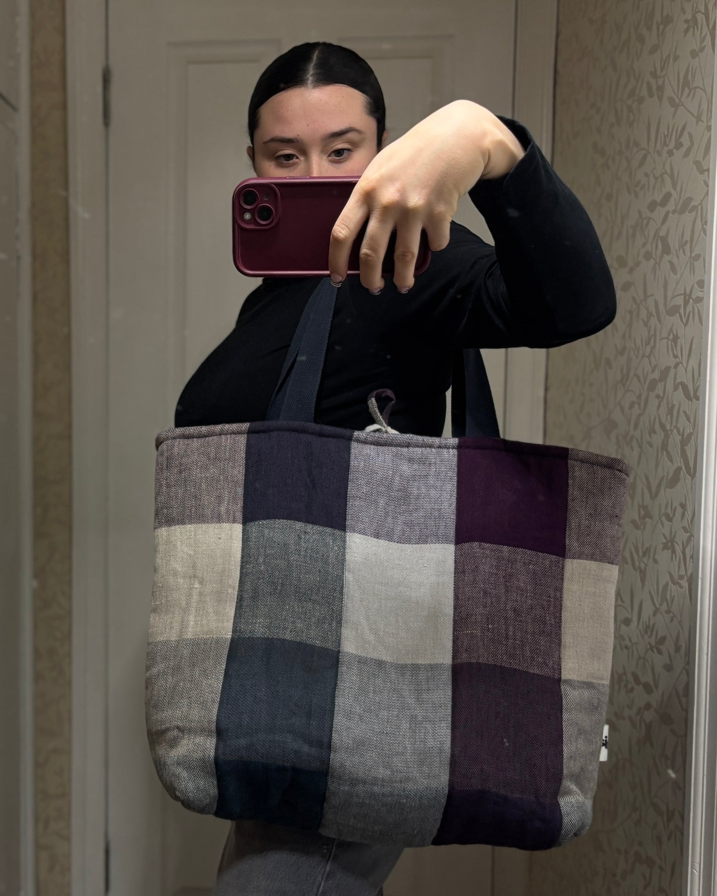 Tote: Oversized Linen Check