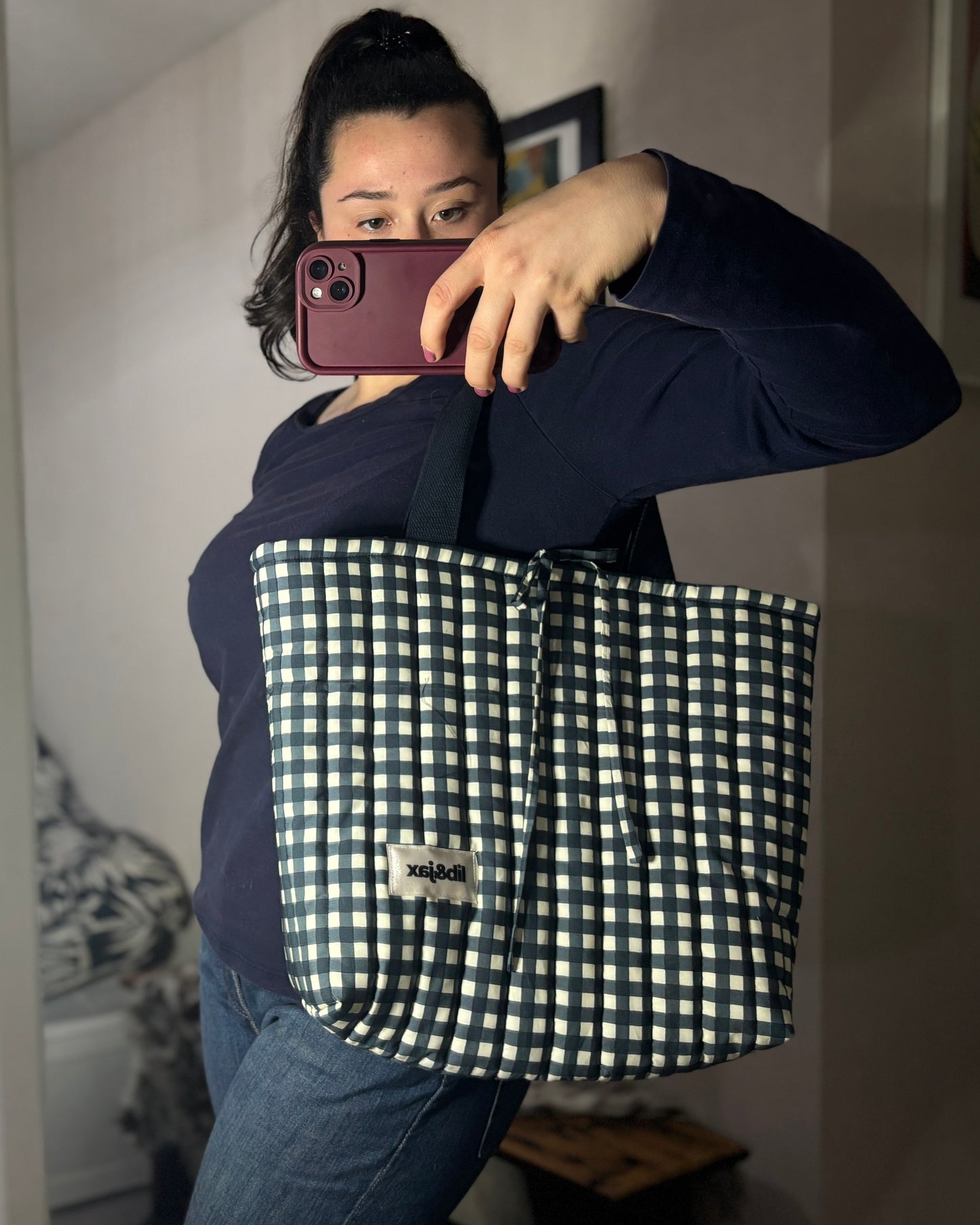 Dark Teal & Off White Tote