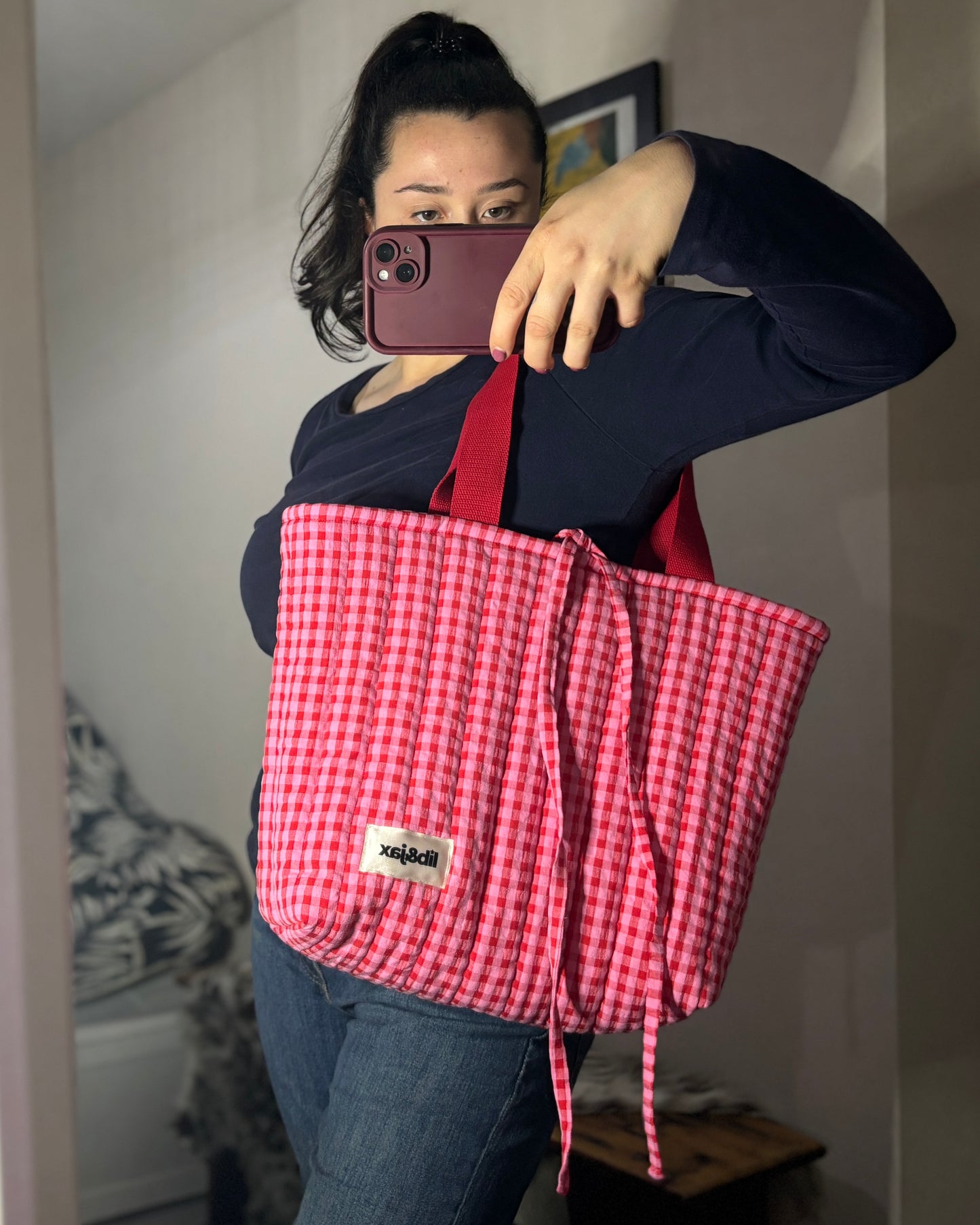 Pink & Red Gingham Tote